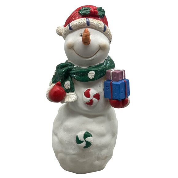 Christmas Resin Snowman Figurine With Gifts & Scarf 7" Tall READ - Picture 1 of 7